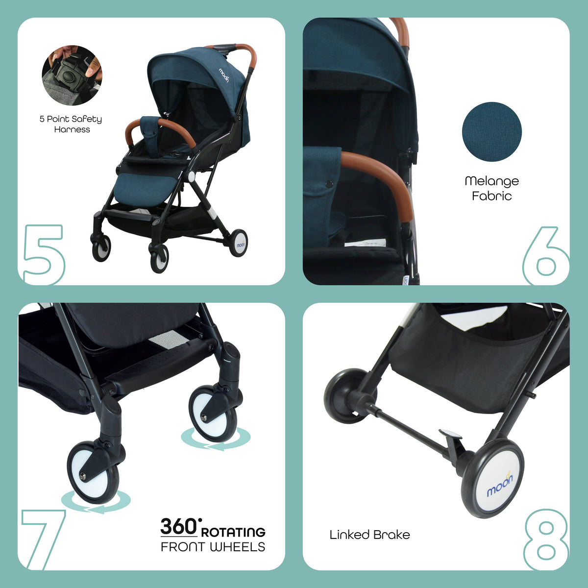 MOON Ritzi - Cabin Stroller - Black/Blue Dots - The Moon Brand™