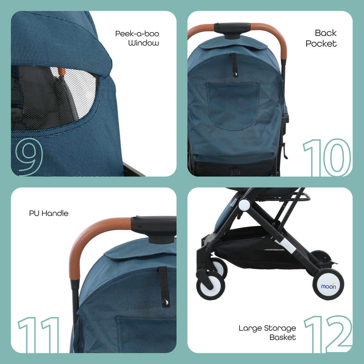 MOON Ritzi - Cabin Stroller - Black/Blue Dots - The Moon Brand™