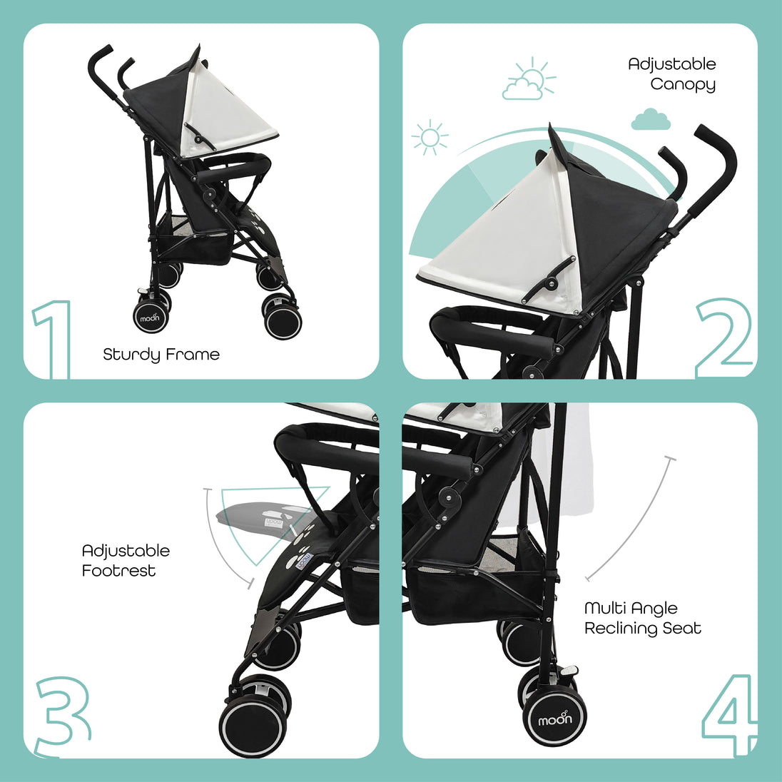 umbrella stroller with shoulder strap The Moon Brand Safari Baby Stroller – AnimalThemed Umbrella Stroller with Hood – Compact Lightest Stroller for Travel – Reclining, Storage Basket, Shoulder Strap – 0m + Up to 18 kg