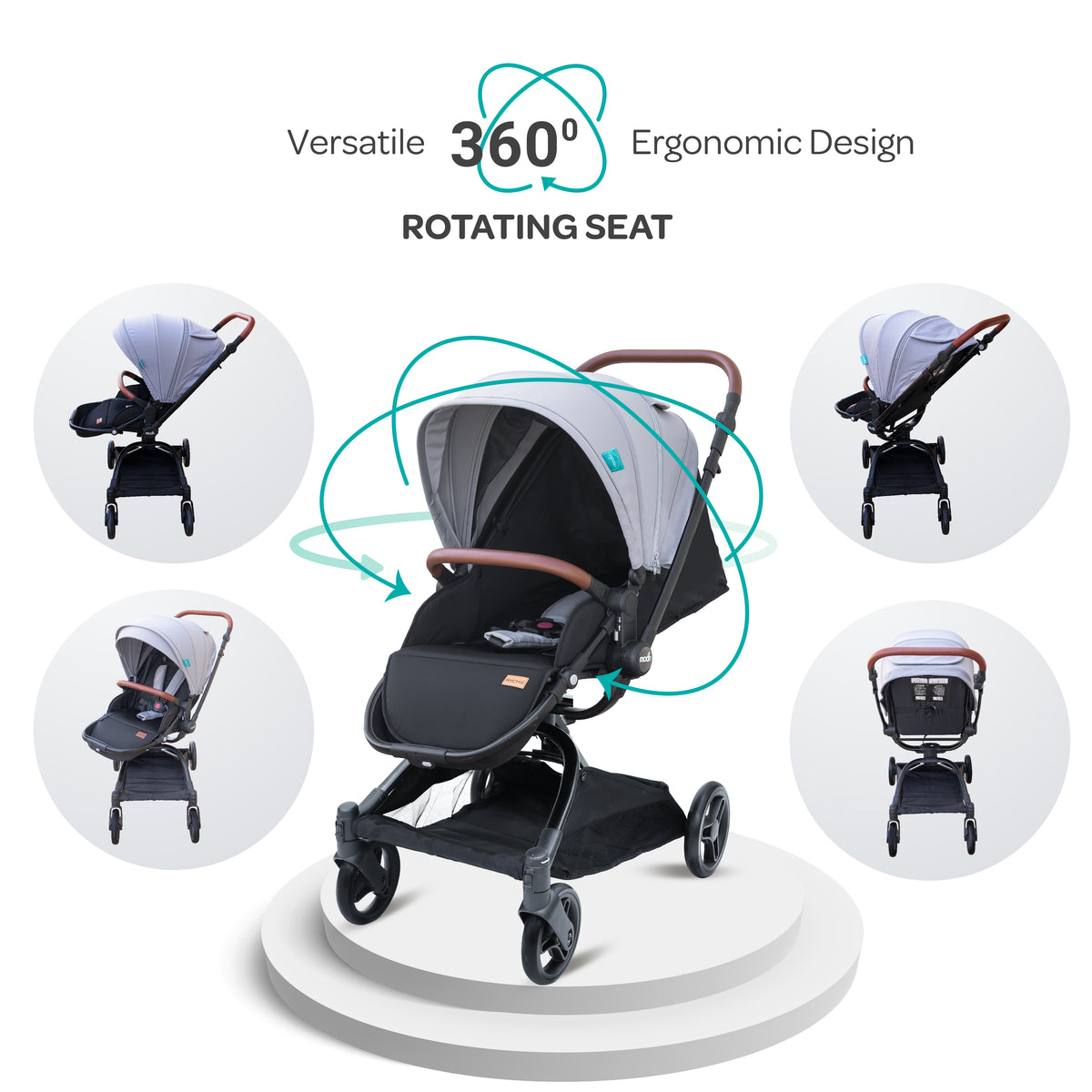 MOON Riche Advanced Baby Stroller ,360° Rotating Handle-Black - The Moon Brand™