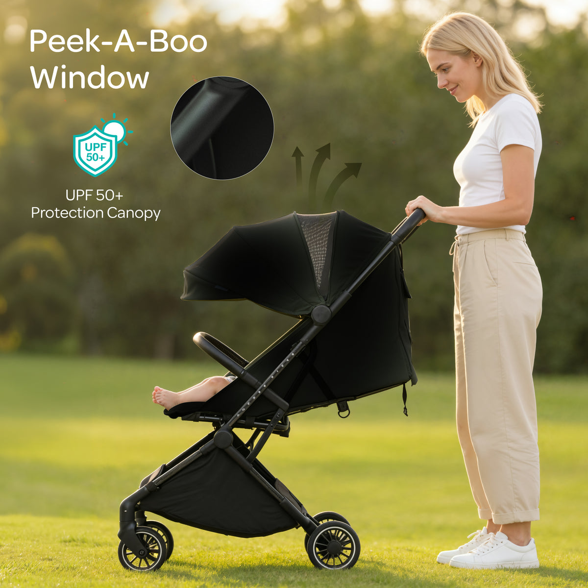 The MOON Brand Tripzi Carbon Fiber Cabin Stroller – Ultra-Lightweight Travel-Ready Stroller with Easy Fold, Five-Point Safety Harness & Leather Handle - The Moon Brand™
