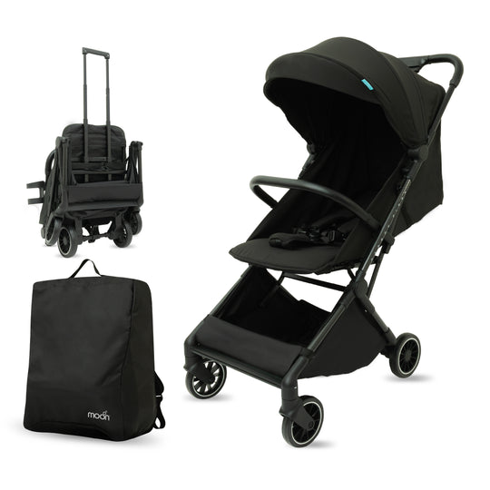 The MOON Brand Tripzi Carbon Fiber Cabin Stroller – Ultra-Lightweight Travel-Ready Stroller with Easy Fold, Five-Point Safety Harness & Leather Handle - The Moon Brand™