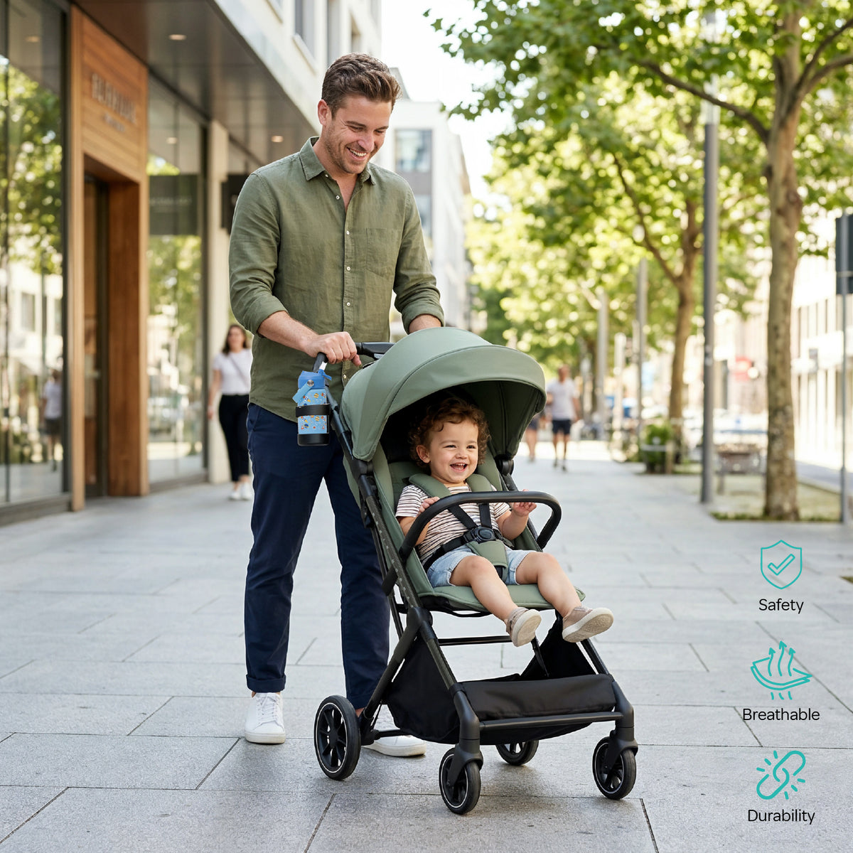 The MOON Brand Tripzi Carbon Fiber Cabin Stroller – Ultra-Lightweight Travel-Ready Stroller with Easy Fold, Five-Point Safety Harness & Leather Handle - The Moon Brand™