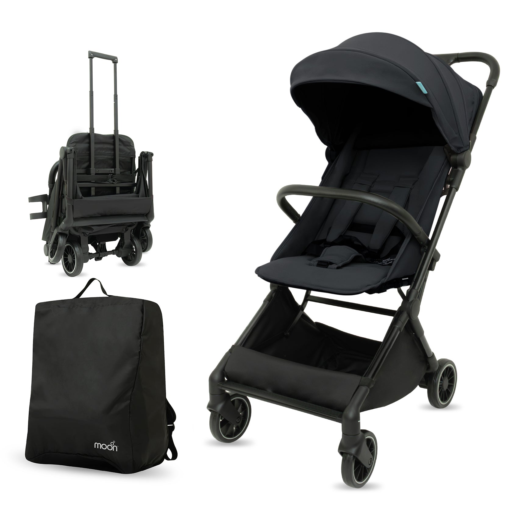 MOON Alora Lightweight Baby Stroller- Ultra Compact Cabin-Size Fold & UPF Canopy | 0-3 Years, Black
