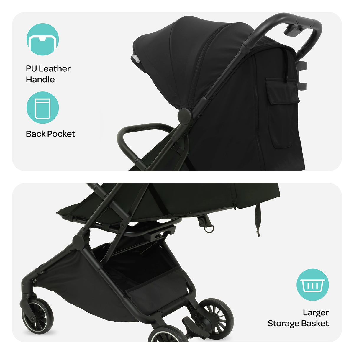 MOON Alora Lightweight Baby Stroller- Ultra Compact Cabin-Size Fold & UPF Canopy | 0-3 Years, Black — The Moon Brand product image