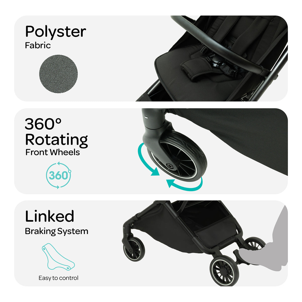 MOON Alora Lightweight Baby Stroller- Ultra Compact Cabin-Size Fold & UPF Canopy | 0-3 Years, Black — The Moon Brand product image