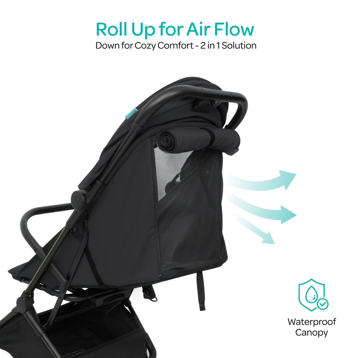 MOON Alora Lightweight Baby Stroller- Ultra Compact Cabin-Size Fold & UPF Canopy | 0-3 Years, Black — The Moon Brand product image