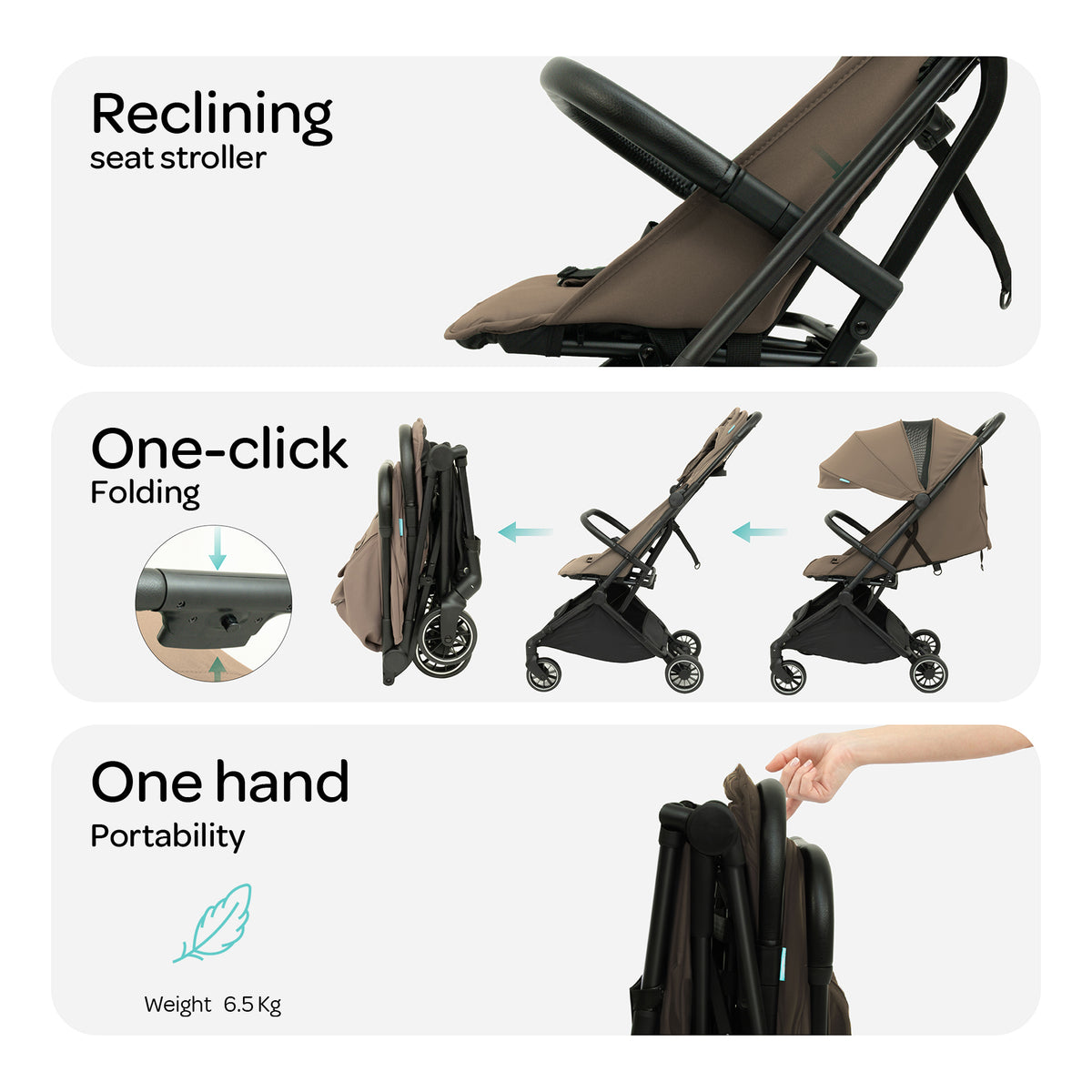 MOON Alora Lightweight Baby Stroller- Ultra Compact Cabin-Size Fold & UPF Canopy | 0-3 Years, Chocolate — The Moon Brand product image