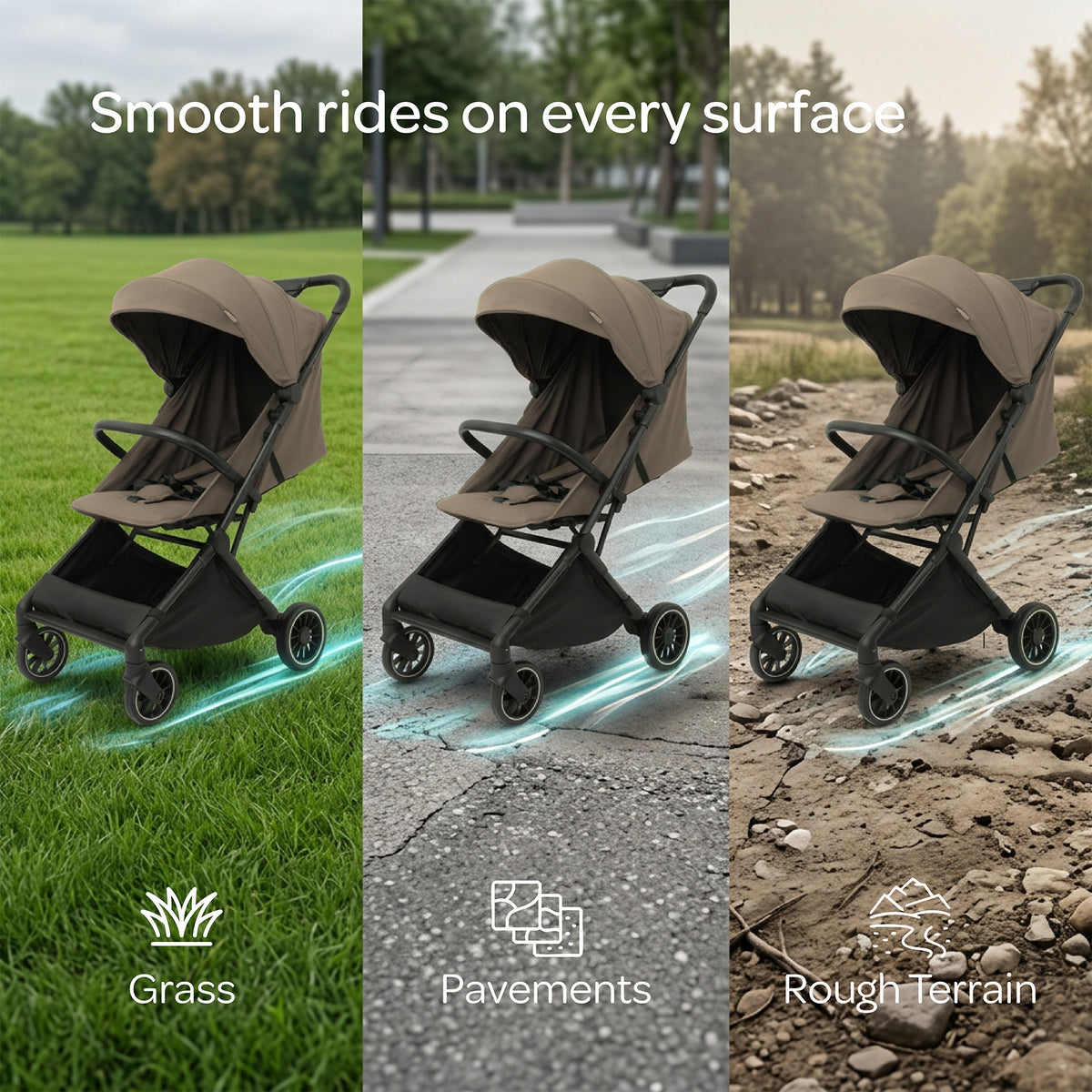 MOON Alora Lightweight Baby Stroller- Ultra Compact Cabin-Size Fold & UPF Canopy | 0-3 Years, Chocolate — The Moon Brand product image