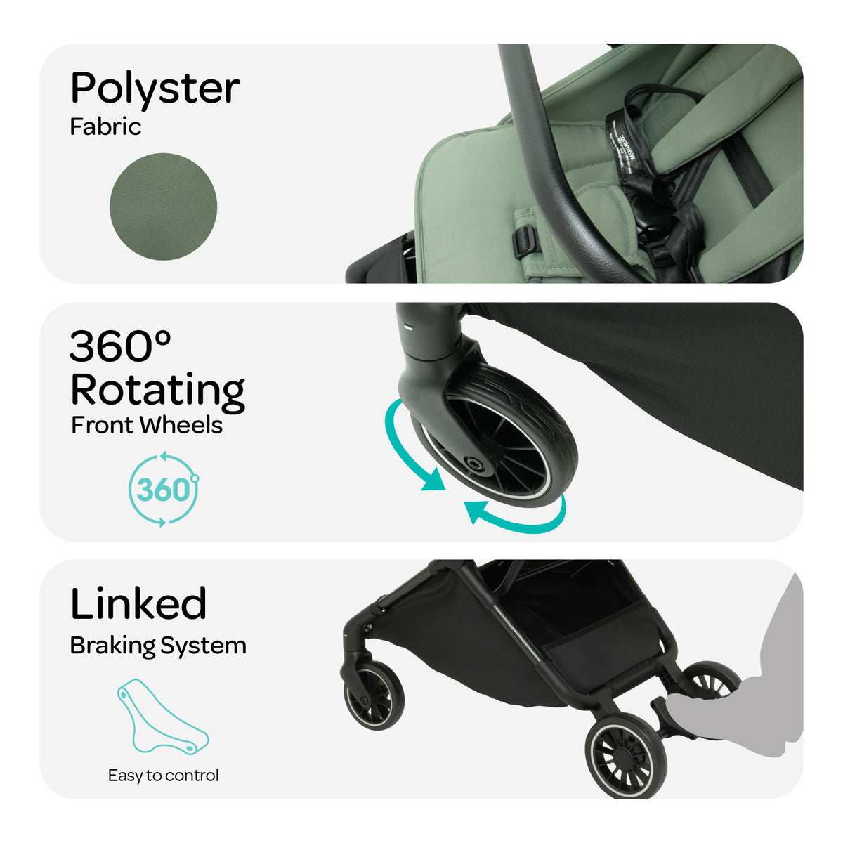 MOON Alora Lightweight Baby Stroller- Ultra Compact Cabin-Size Fold & UPF Canopy | 0-3 Years, Sage Green — The Moon Brand product image