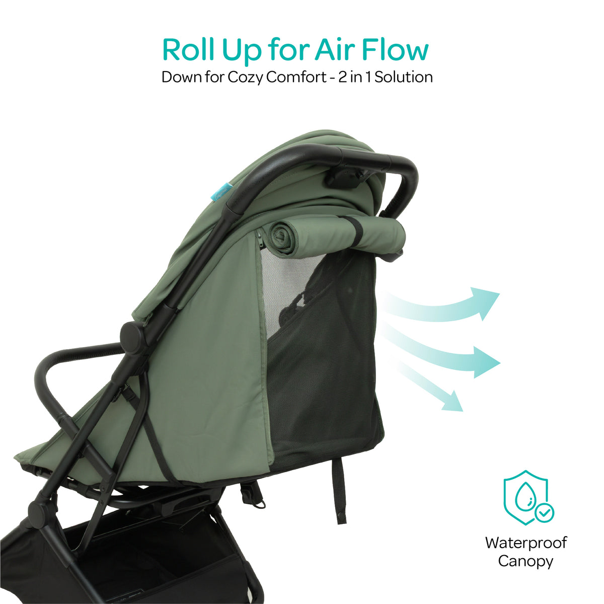 MOON Alora Lightweight Baby Stroller- Ultra Compact Cabin-Size Fold & UPF Canopy | 0-3 Years, Sage Green — The Moon Brand product image