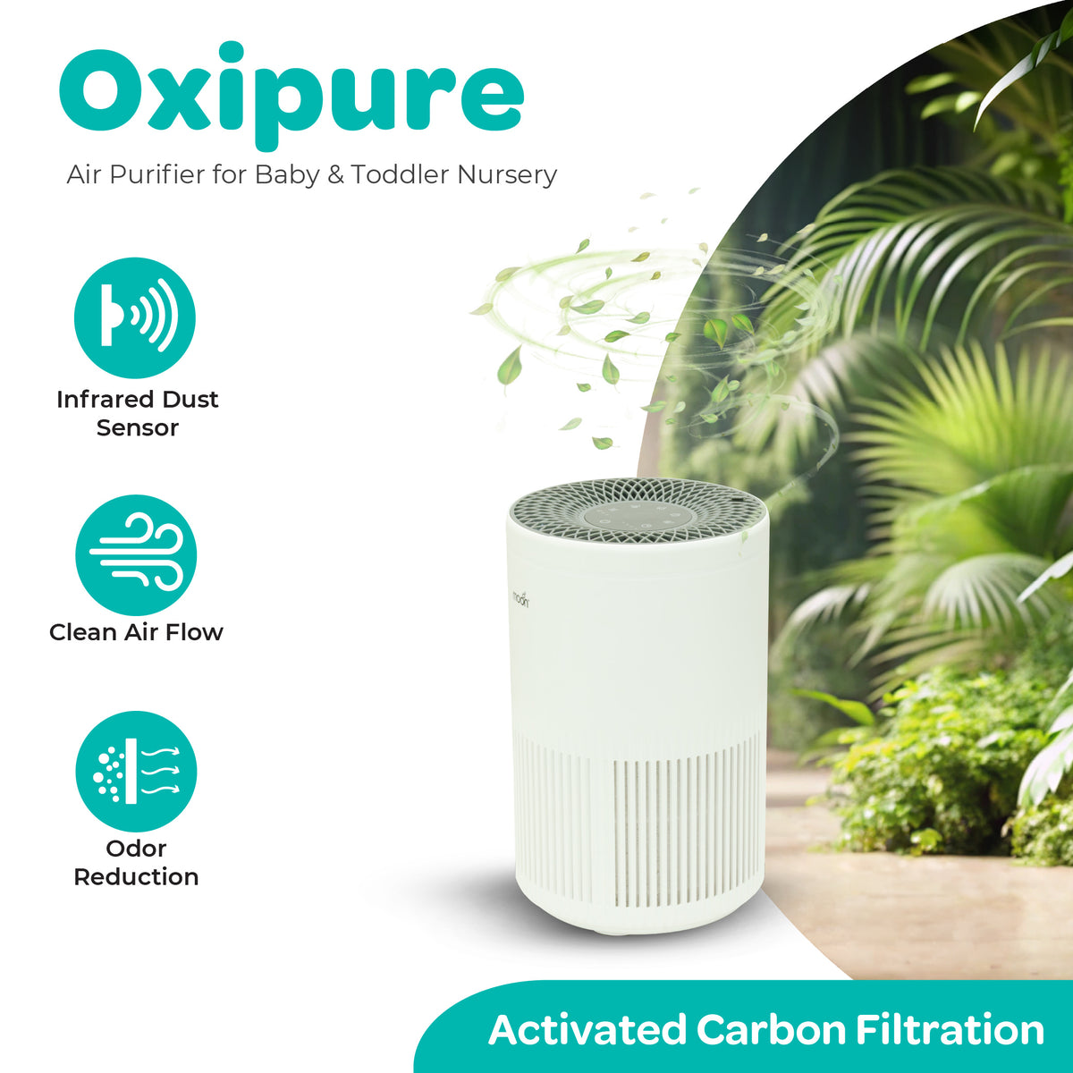 MOON Oxipure Baby Nursery Air Purifier, HEPA, Child Lock, 5–10 m² - White
