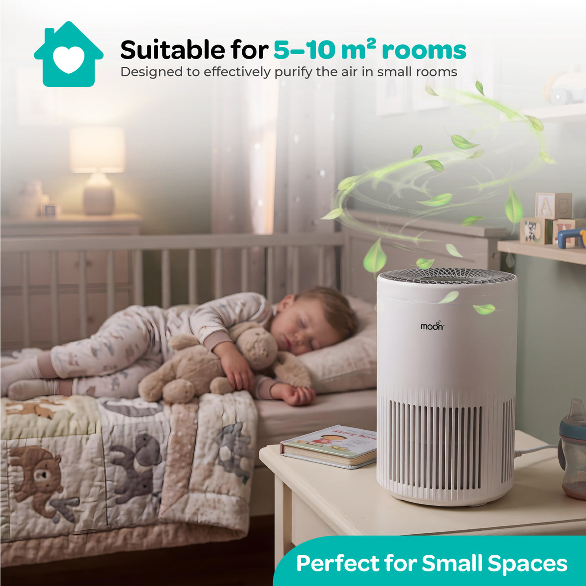 MOON Oxipure Baby Nursery Air Purifier, HEPA, Child Lock, 5–10 m² - White