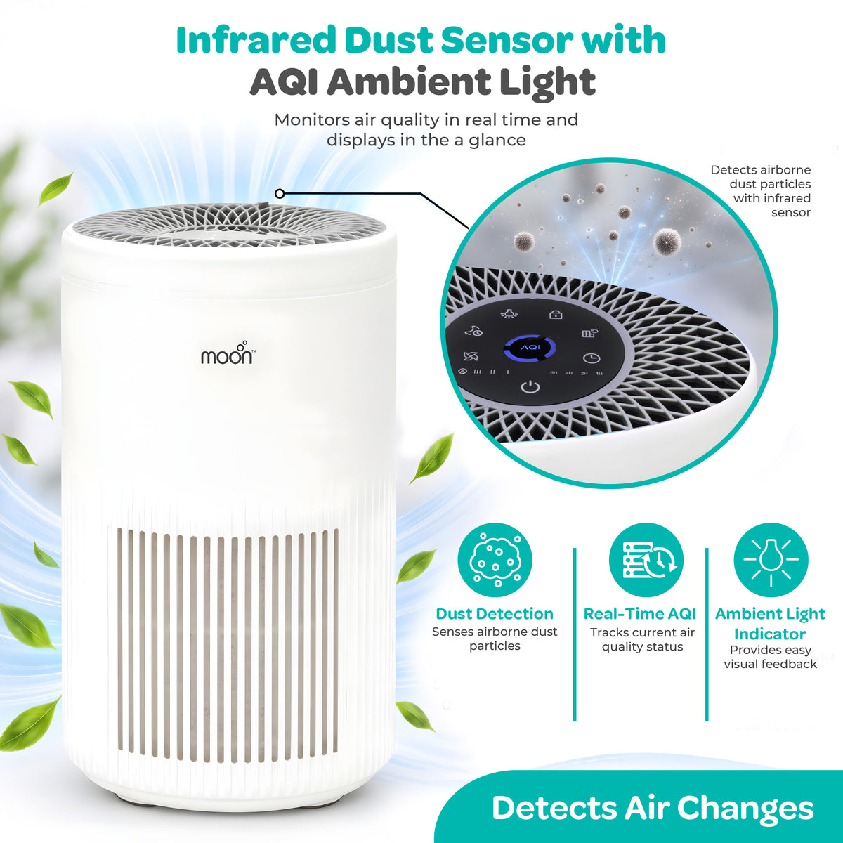 MOON Oxipure Baby Nursery Air Purifier, HEPA, Child Lock, 5–10 m² - White