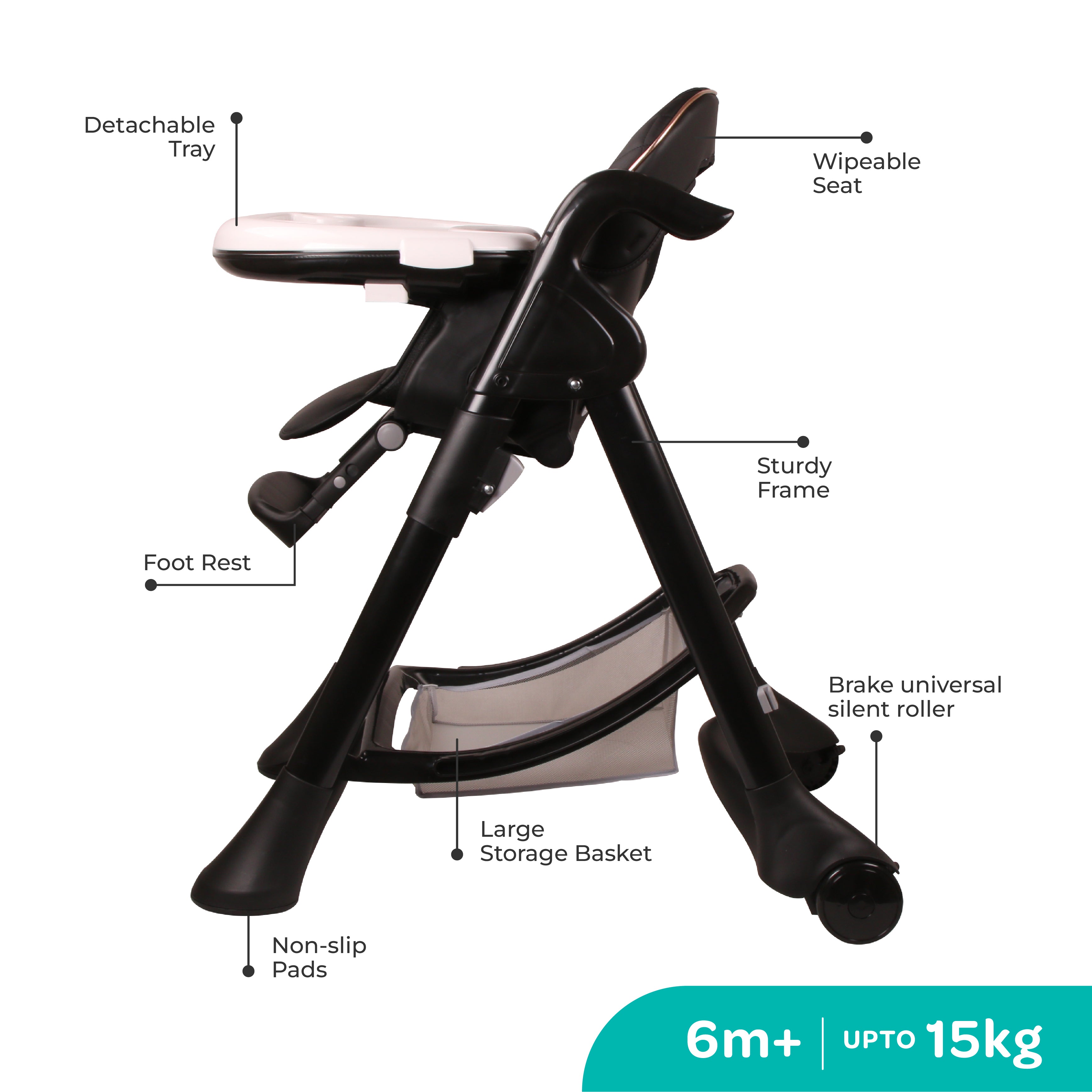 MOON Trestle Foldable Baby Feeding/Dinning Highchair-Black - The Moon Brand™