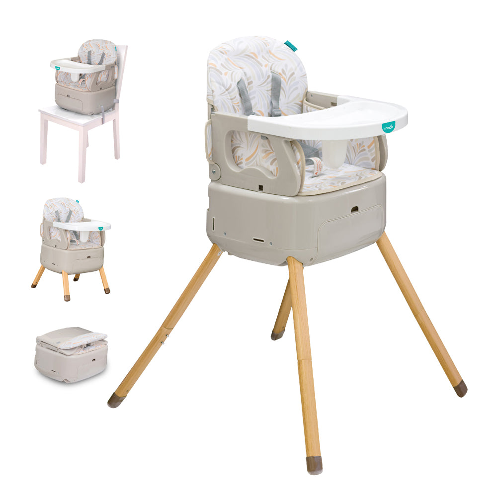MOON HiteRite 4-in-1 Convertible Baby Highchair (Beige) / MOON Disposable Baby Bibs - Flowers (24 x 35 cm) / MOON Baby Teether Rattle-Soft Ball