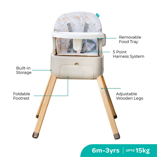 MOON HiteRite 4-in-1 Convertible Baby Highchair (Beige) / MOON Disposable Baby Bibs - Flowers (24 x 35 cm) / MOON Baby Teether Rattle-Soft Ball