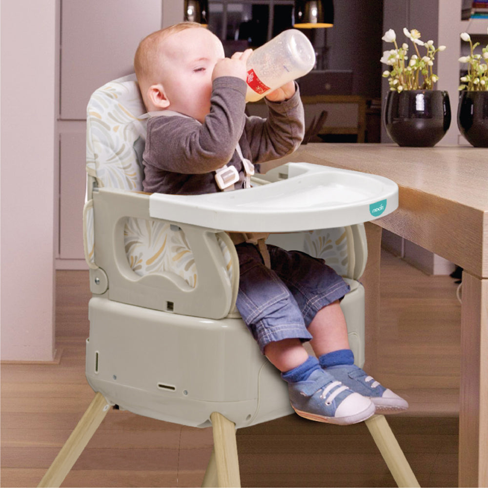 MOON HiteRite 4-in-1 Convertible Baby Highchair (Beige) / MOON Disposable Baby Bibs - Flowers (24 x 35 cm) / MOON Baby Teether Rattle-Soft Ball