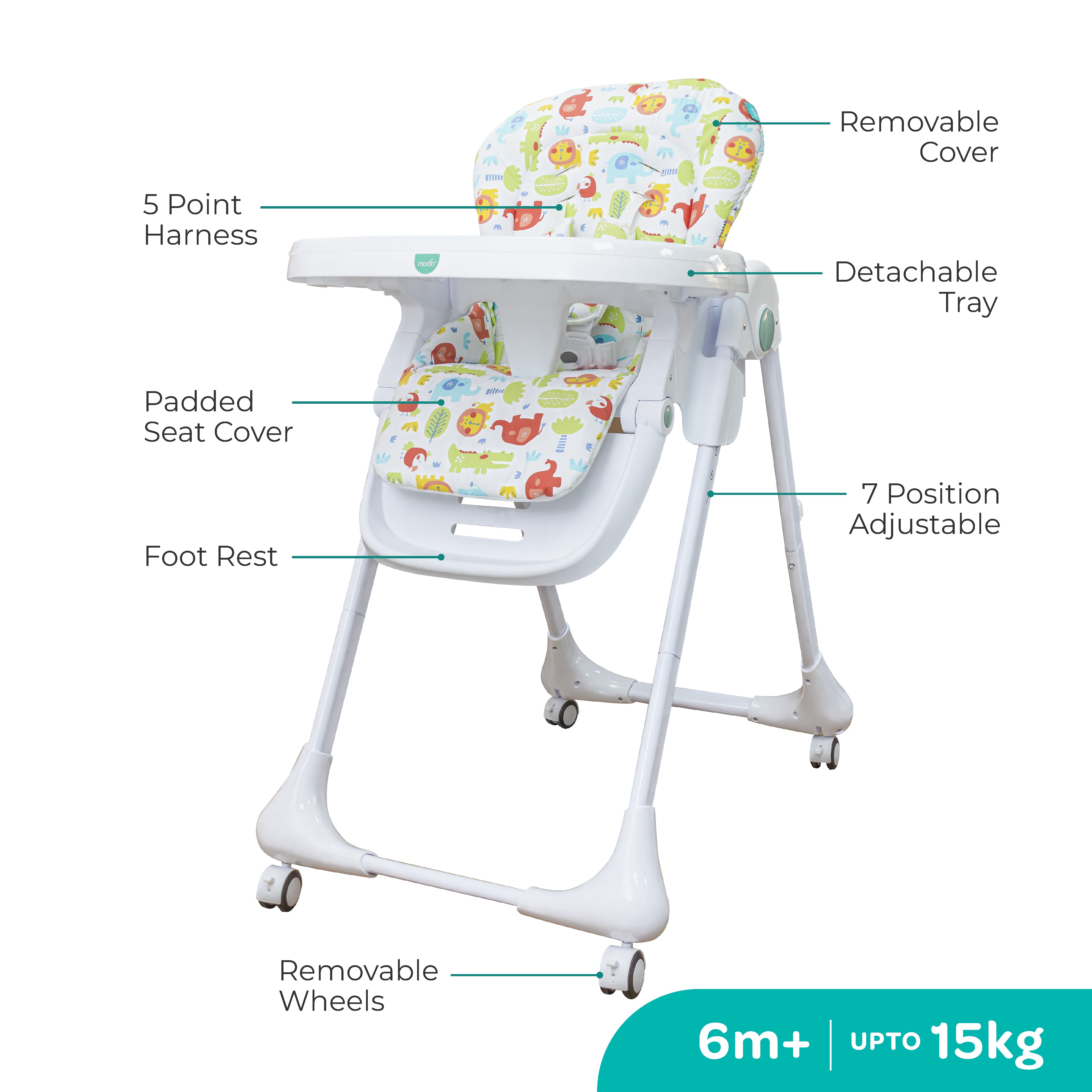 MOON  Apex Baby Highchair With 7 adjustable heights and Reclining Feature -Beige - The Moon Brand™