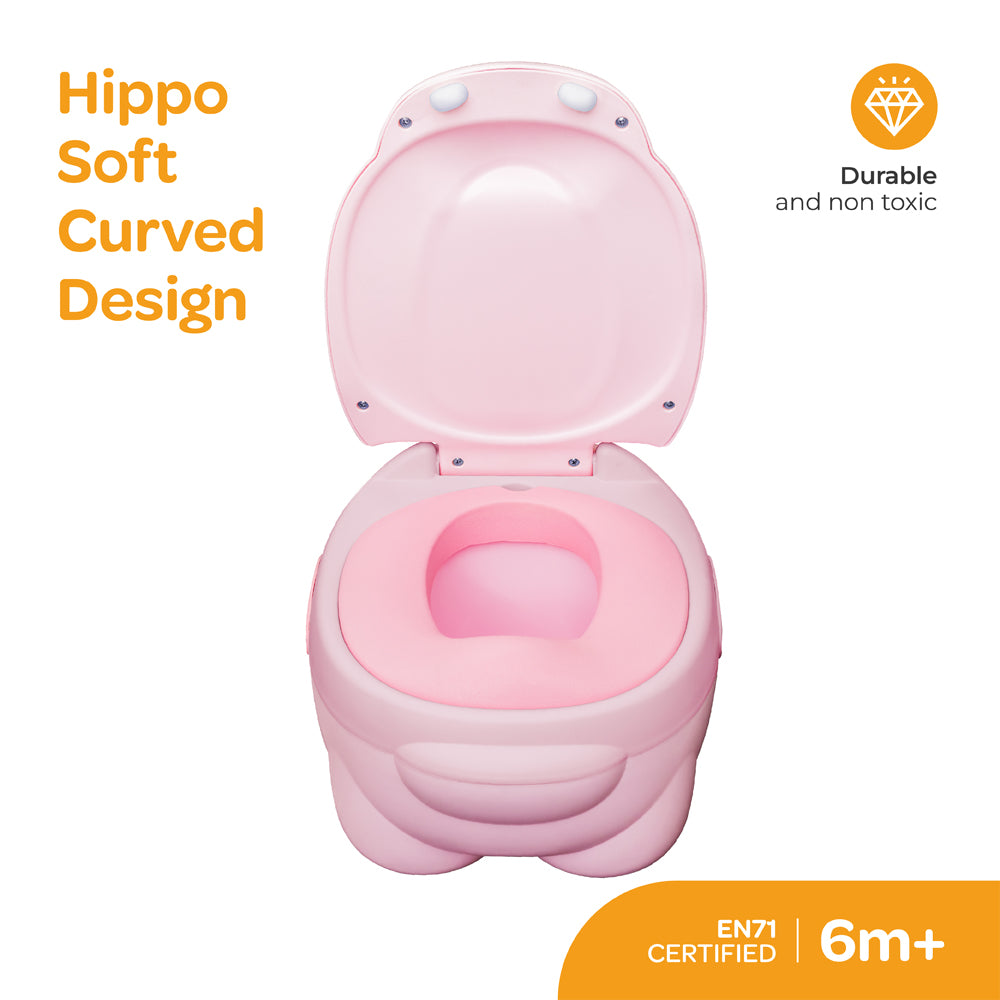 MOON Baby Potty Hippo with PU Cushion (Pink) / MOON Disposable Toilet Seat Cover (Dino, 66 x 63 cm)