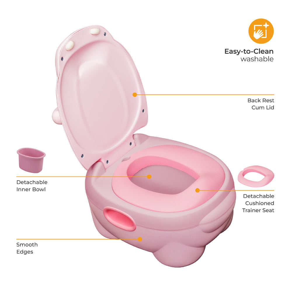 MOON Baby Potty Hippo with PU Cushion (Pink) / MOON Disposable Toilet Seat Cover (Dino, 66 x 63 cm)