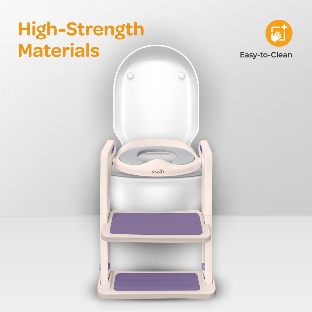 MOON Kids Step Stool Potty Trainer Seat (Pink and Purple) / MOON Disposable Toilet Seat Cover (Dino, 66 x 63 cm)