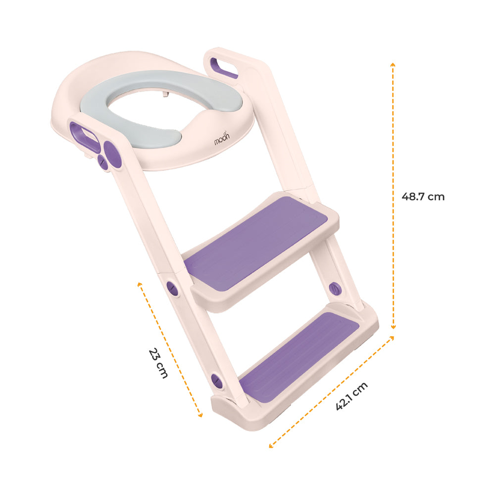 MOON Kids Step Stool Potty Trainer Seat (Pink and Purple) / MOON Disposable Toilet Seat Cover (Dino, 66 x 63 cm)