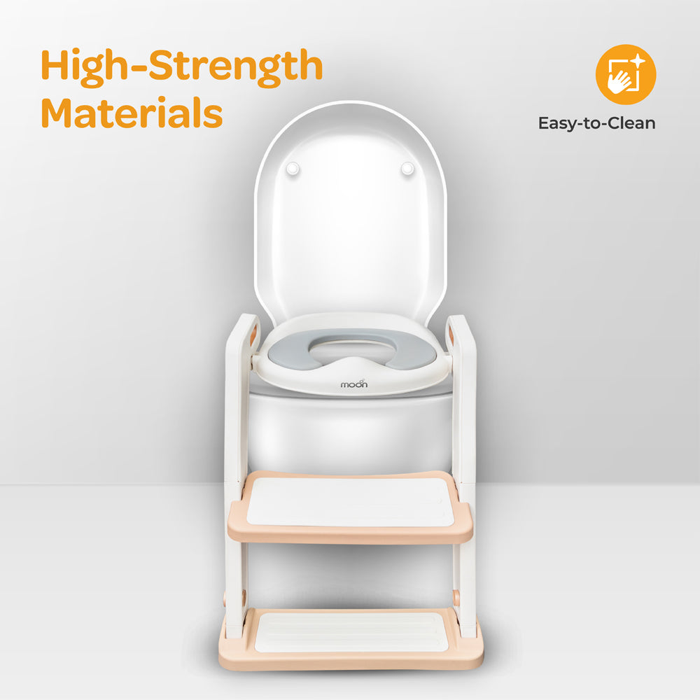 MOON Kids Step Stool Potty Trainer Seat (White and Gold) / MOON Disposable Toilet Seat Cover (Dino, 66 x 63 cm)