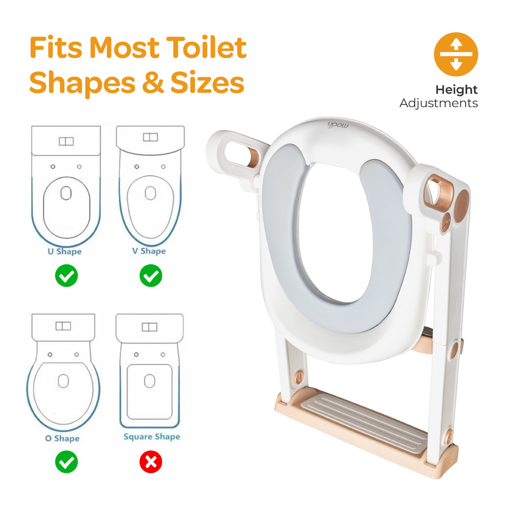 MOON Kids Step Stool Potty Trainer Seat (White and Gold) / MOON Disposable Toilet Seat Cover (Dino, 66 x 63 cm)