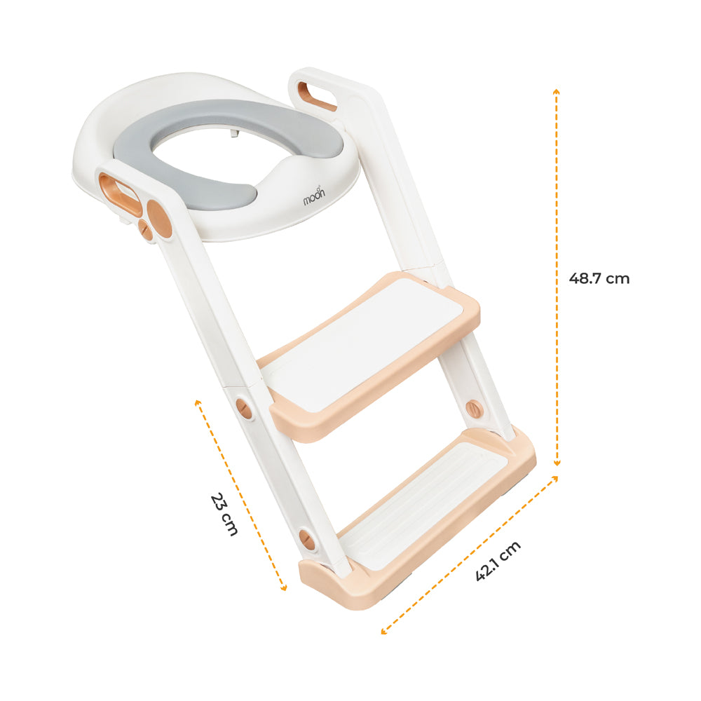 MOON Kids Step Stool Potty Trainer Seat (White and Gold) / MOON Disposable Toilet Seat Cover (Dino, 66 x 63 cm)