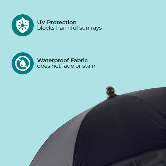 MOON waterproof Baby Stroller Umbrella with 180 Degree adjustable arm- Universal Clip-Black