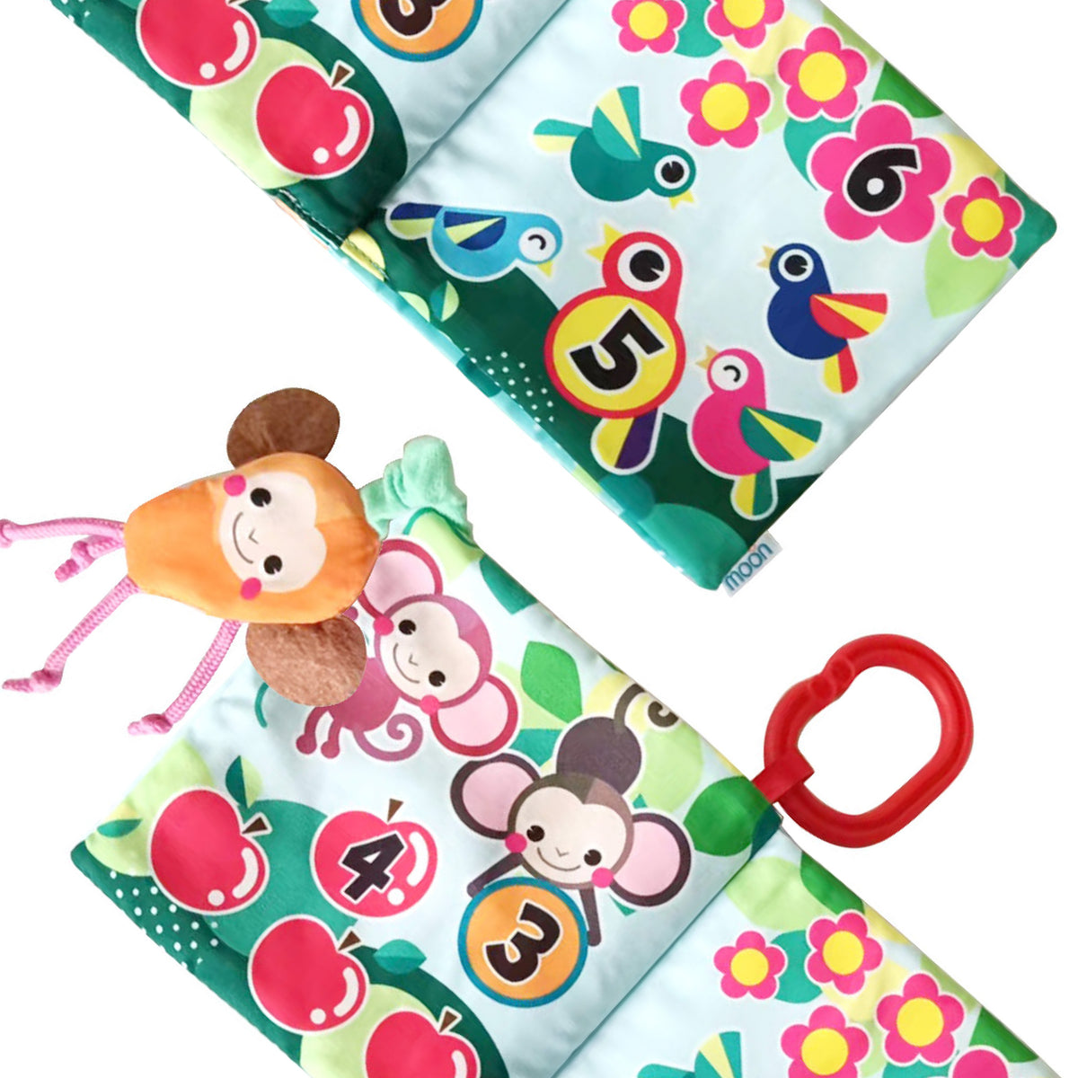 MOON Perky Playmat (Teapot Bear) / MOON Organic Feeding Nursing Pillow (White, Organic Fabric) / MOON Soft Cloth Book (Numbers) - The Moon Brand™