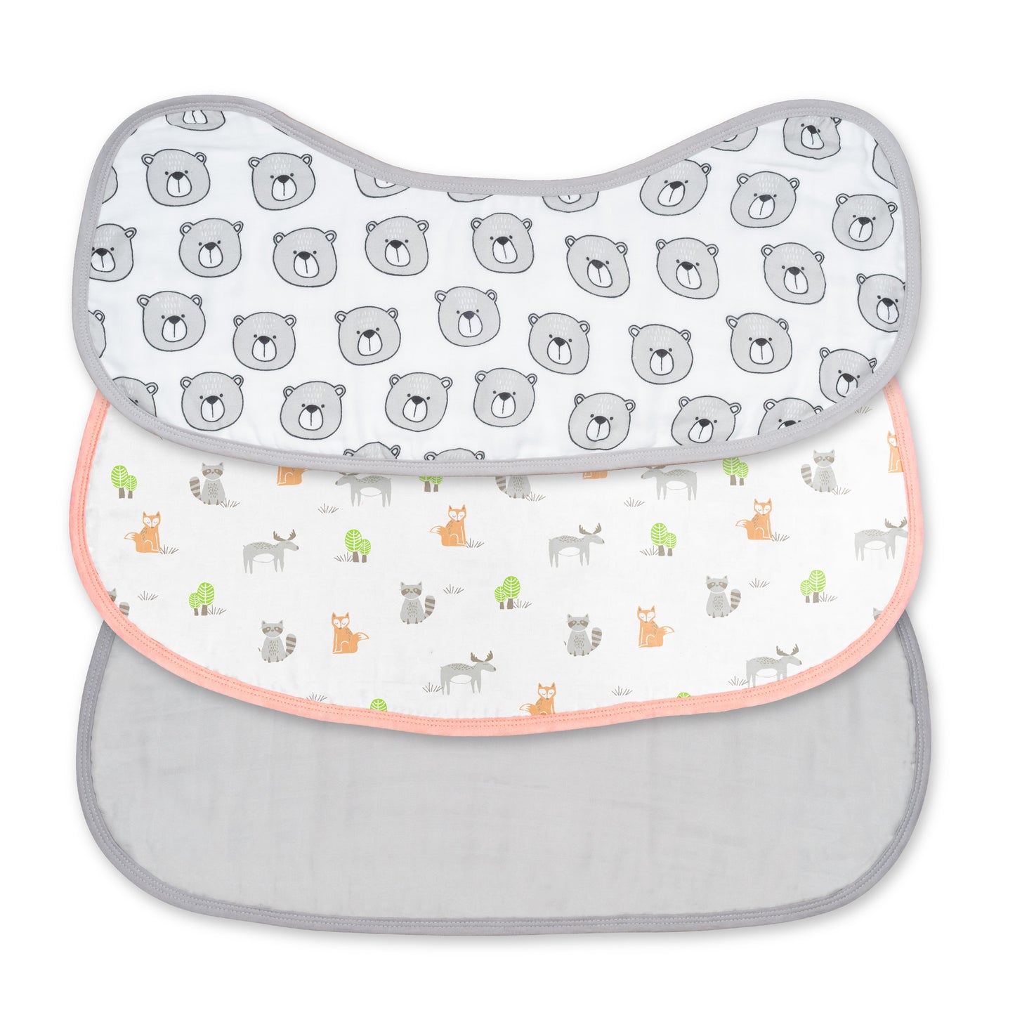 MOON Organic Burpy Cloth. (8 Layer)-Bear, Forest,& grey