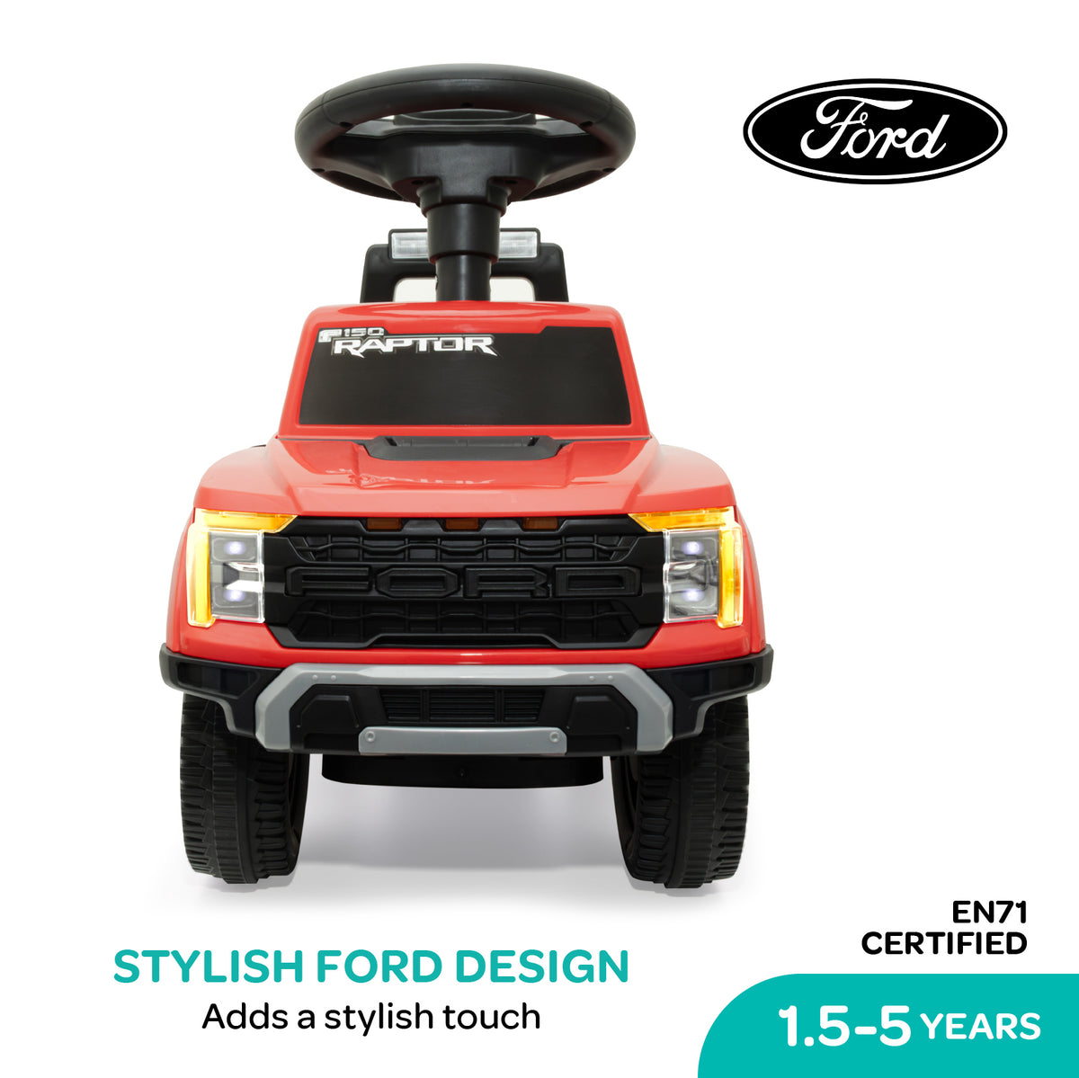 MOON Licensed Ford F150 Raptor Foot-to-Floor Ride-On Car for Toddlers,12-36 Months -Red