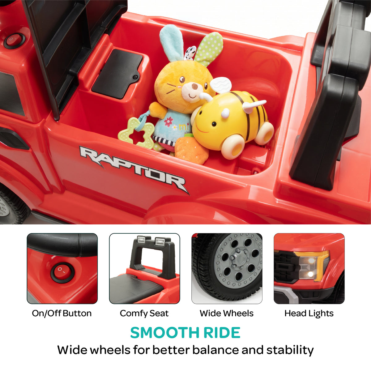 MOON Licensed Ford F150 Raptor Foot-to-Floor Ride-On Car for Toddlers,12-36 Months -Red — The Moon Brand product image