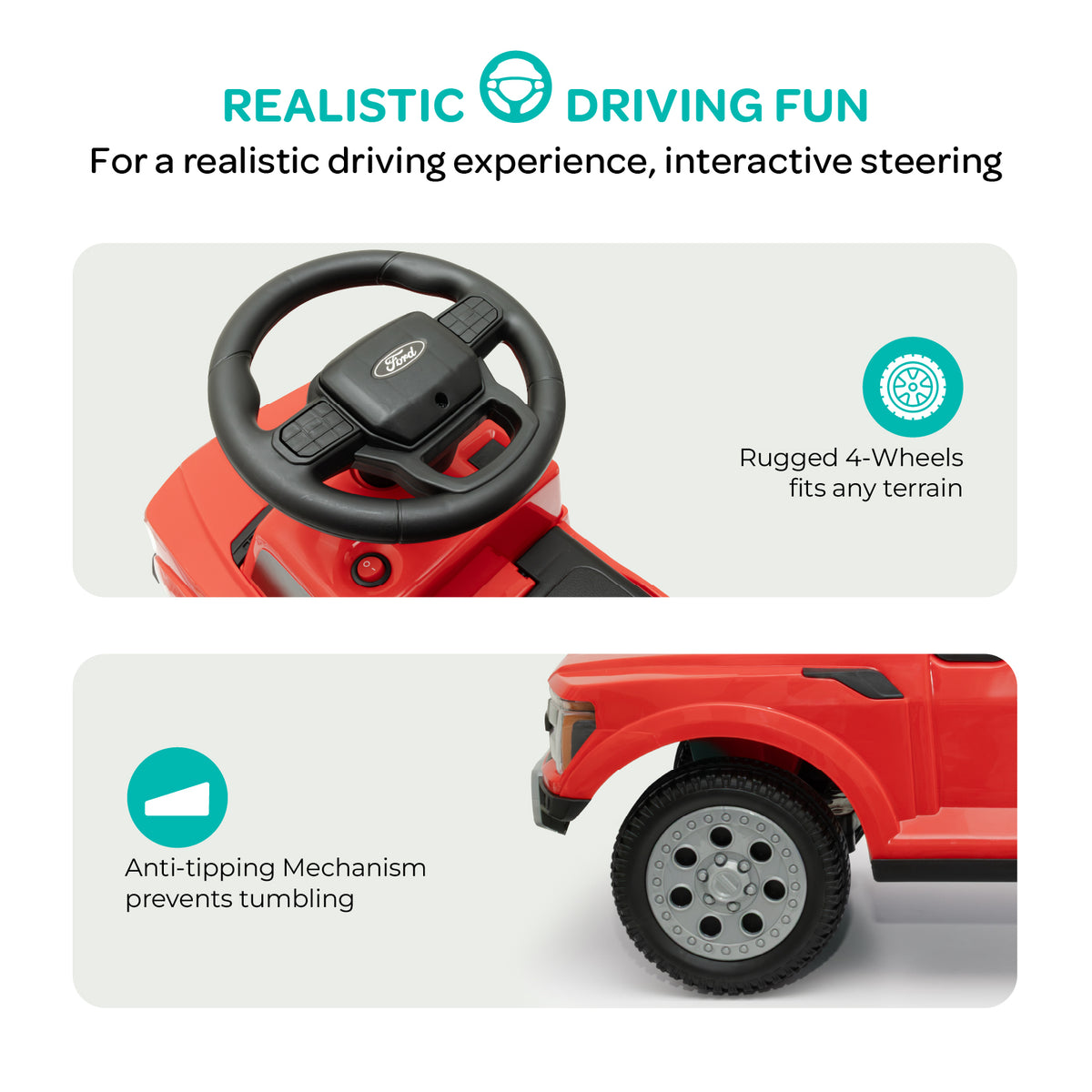 MOON Licensed Ford F150 Raptor Foot-to-Floor Ride-On Car for Toddlers,12-36 Months -Red — The Moon Brand product image