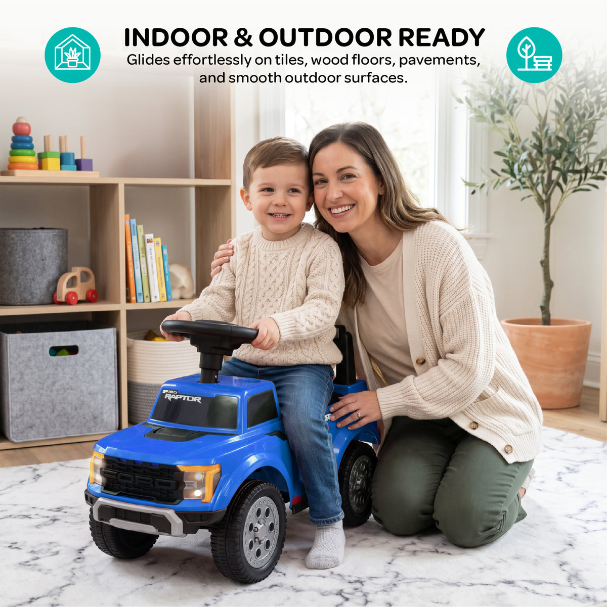 MOON Licensed Ford F150 Raptor Foot-to-Floor Ride-On Car for Toddlers,12-36 Months -Blue — The Moon Brand product image