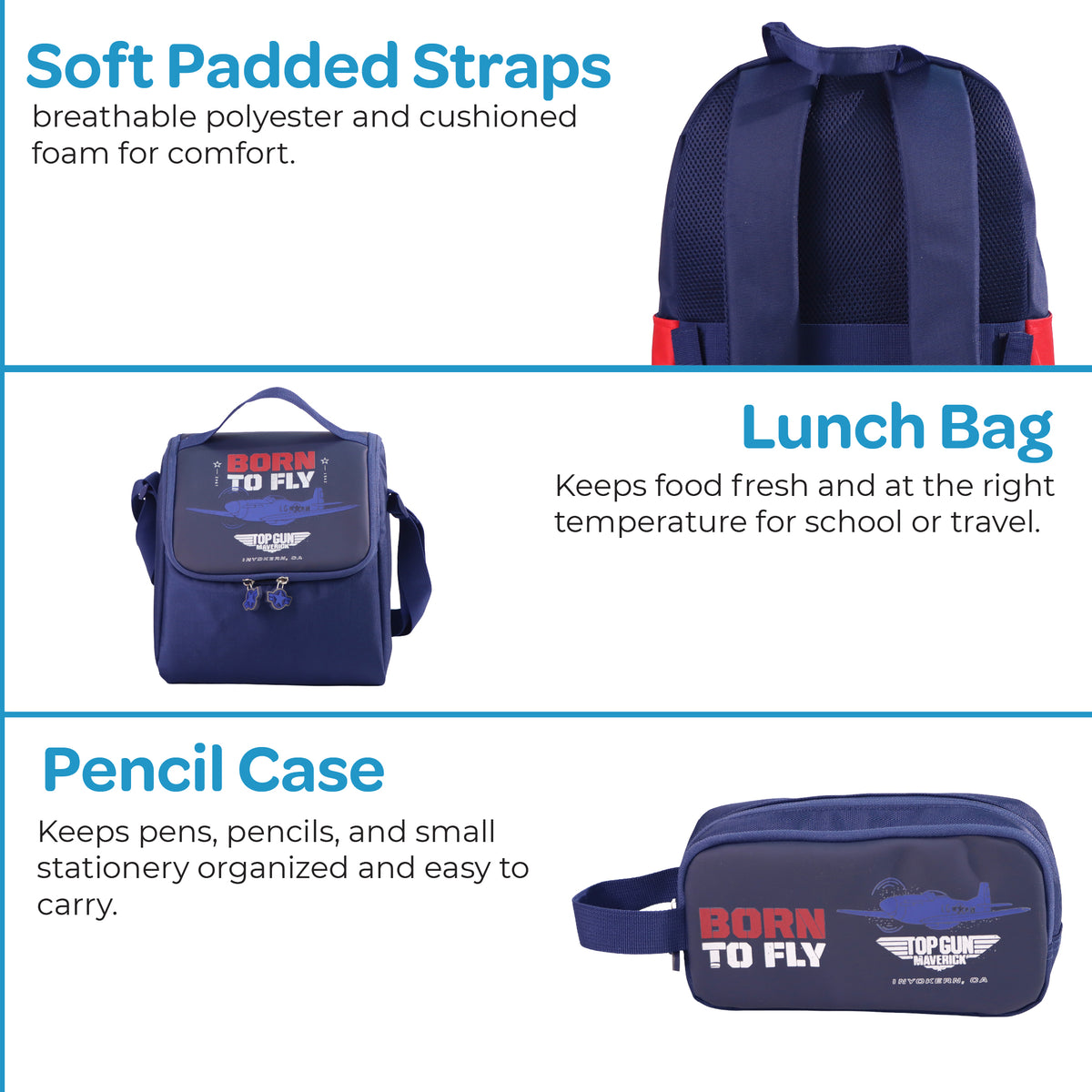 MOON Licensed Top Gun 3-in-1 Kids School Backpack Set
