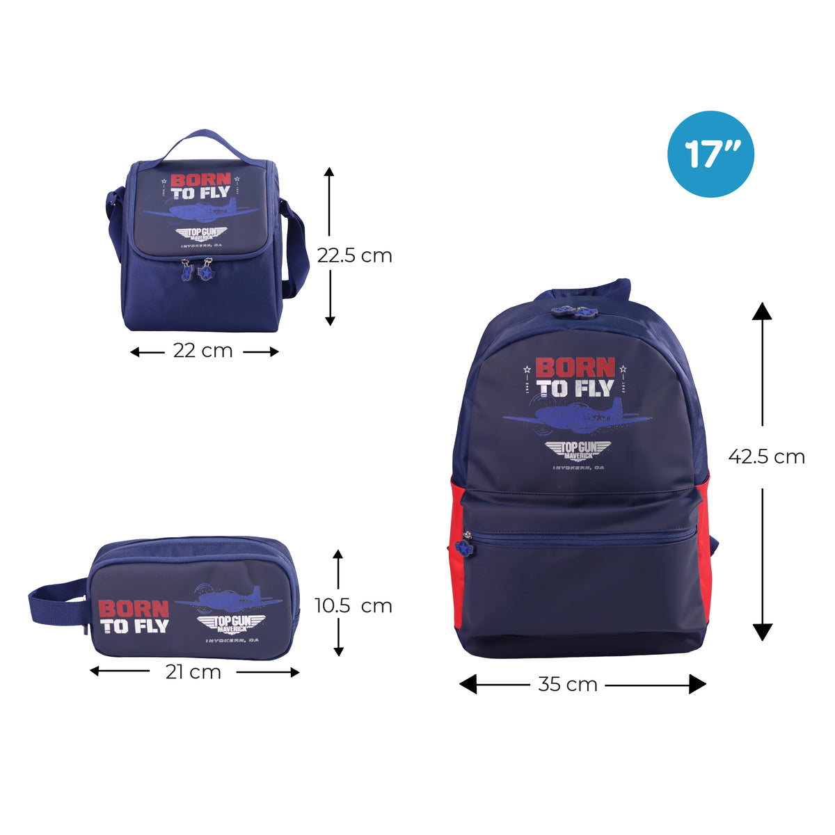 MOON Licensed Top Gun 3-in-1 Kids School Backpack Set