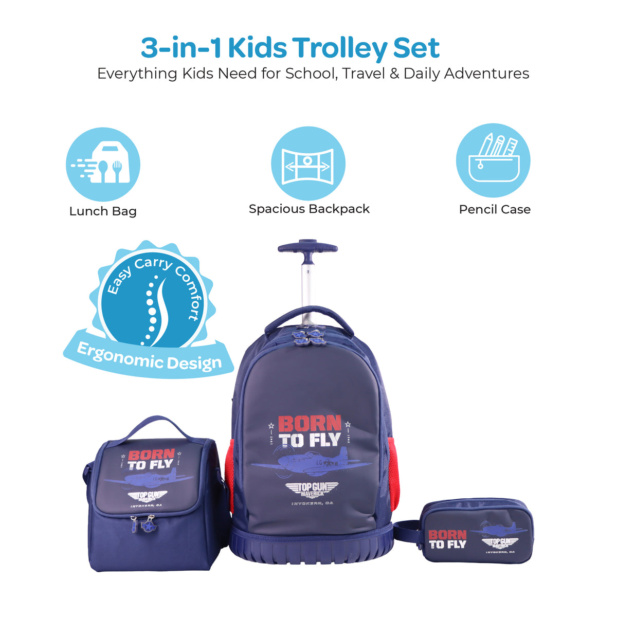 MOON Licensed Top Gun 3-in-1 Kids Trolley Set