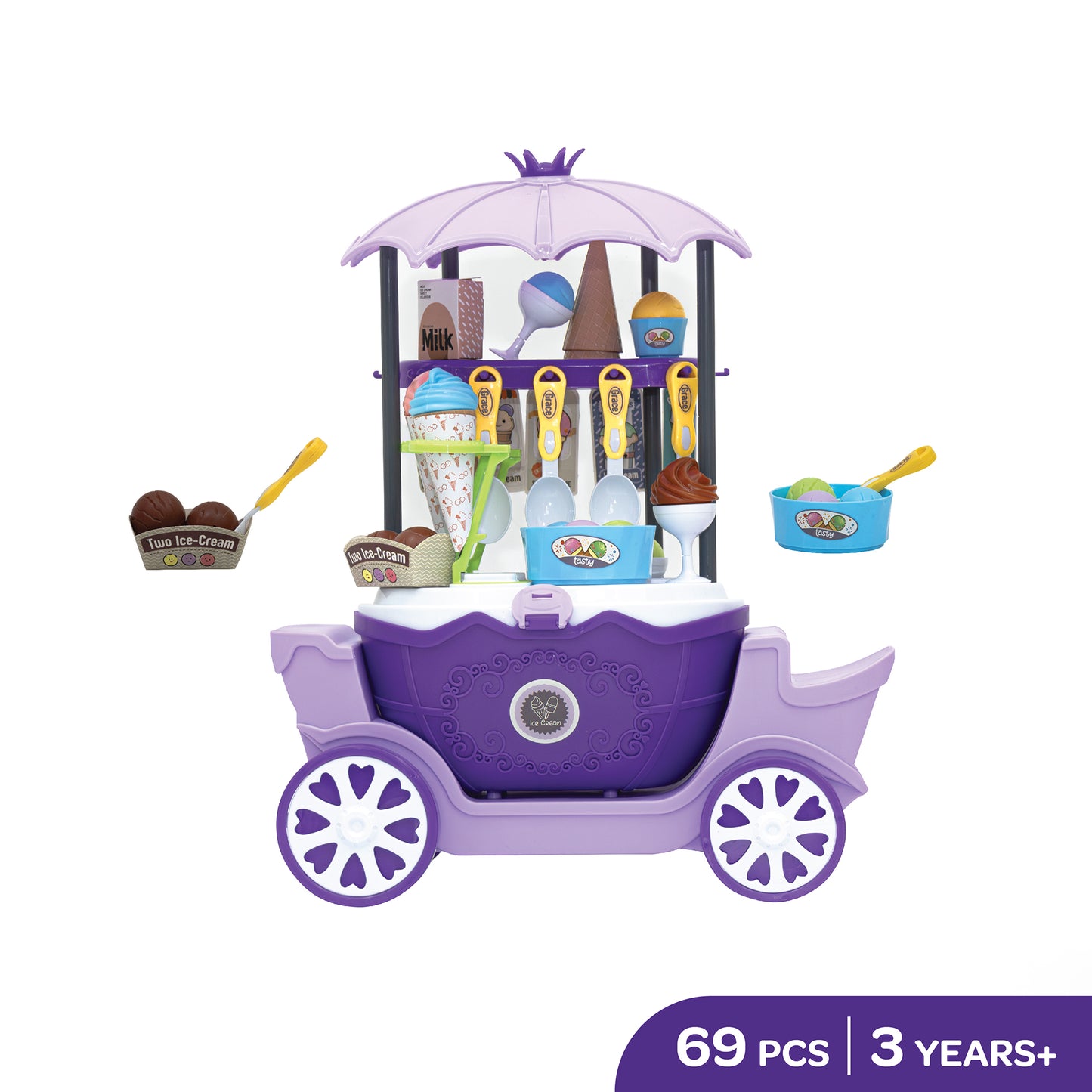 MOON Ice Cream Cart- 69 Pcs ,Pretend Play Truck Toys For Kids
