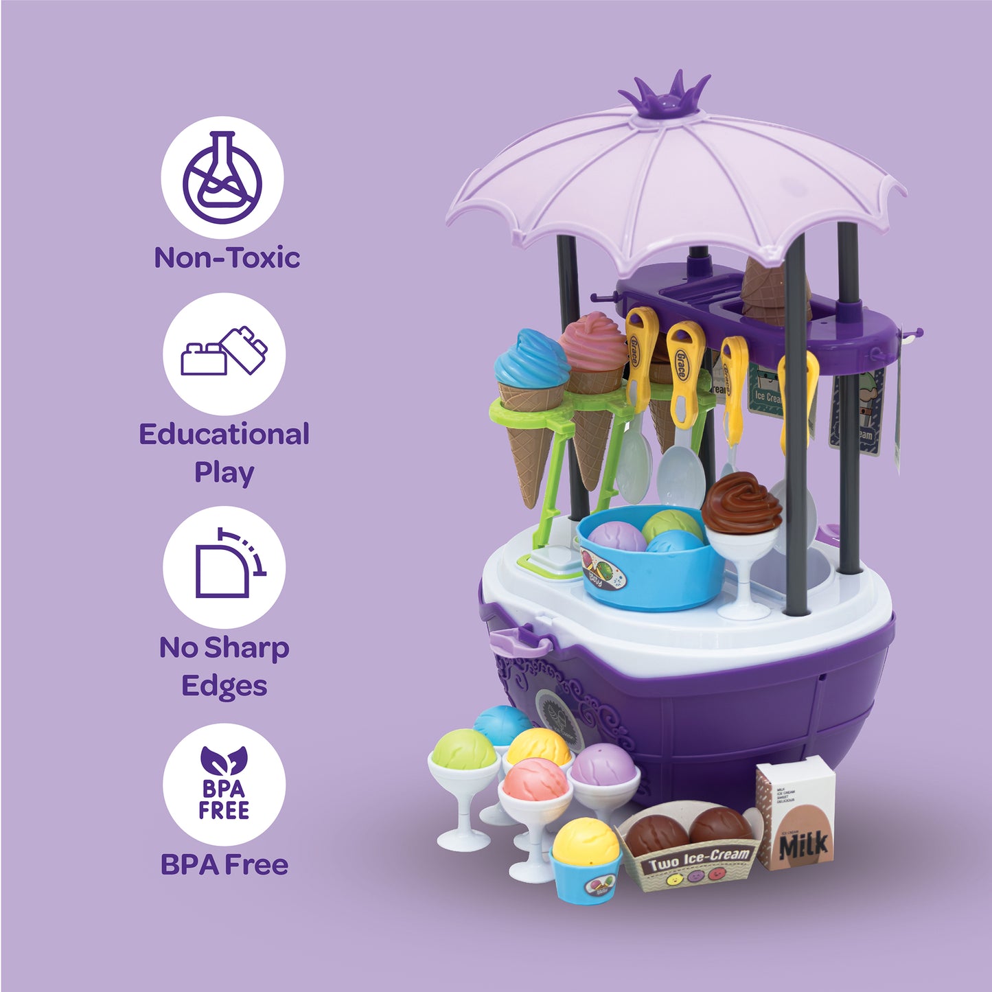 MOON Ice Cream Cart- 69 Pcs ,Pretend Play Truck Toys For Kids