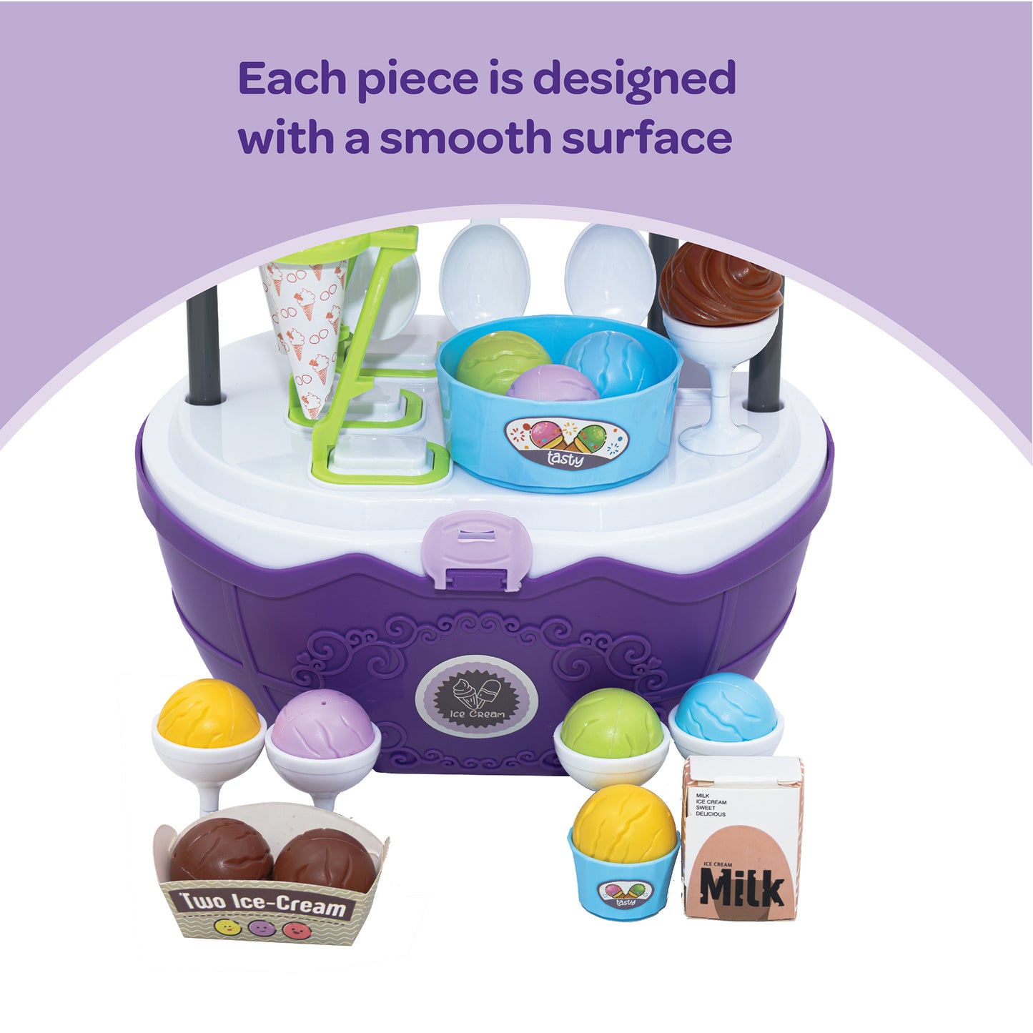 MOON Ice Cream Cart- 69 Pcs ,Pretend Play Truck Toys For Kids
