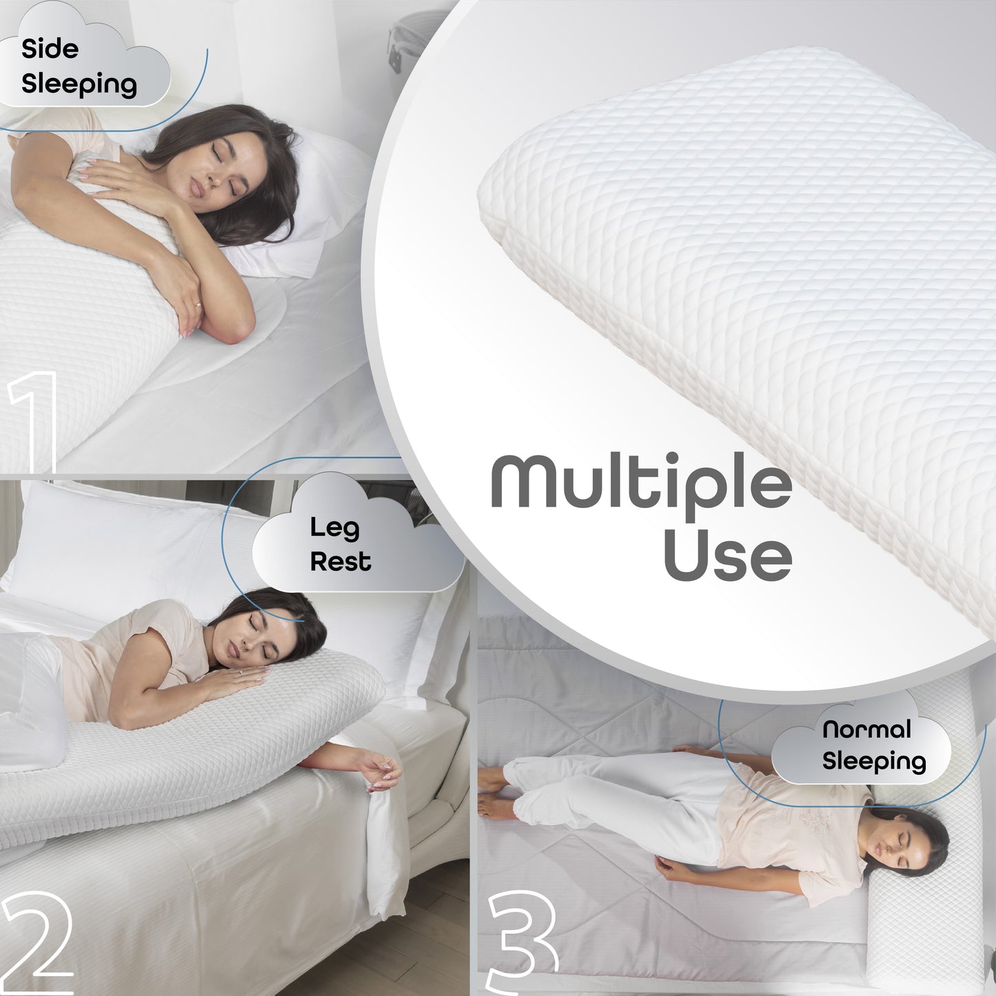 MOON  Multi function pillow - Full Body Pillow with Memory Foam, Long Pillow (White)