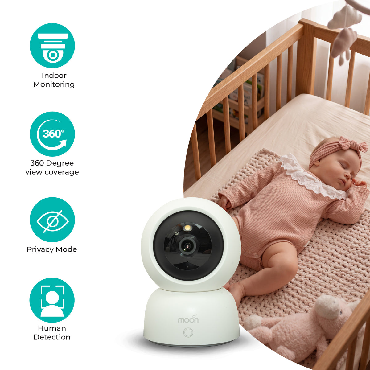 Moon Smart Baby Monitor M2 - 2K HD WiFi Camera with Night Vision,Two-Way Audio-White