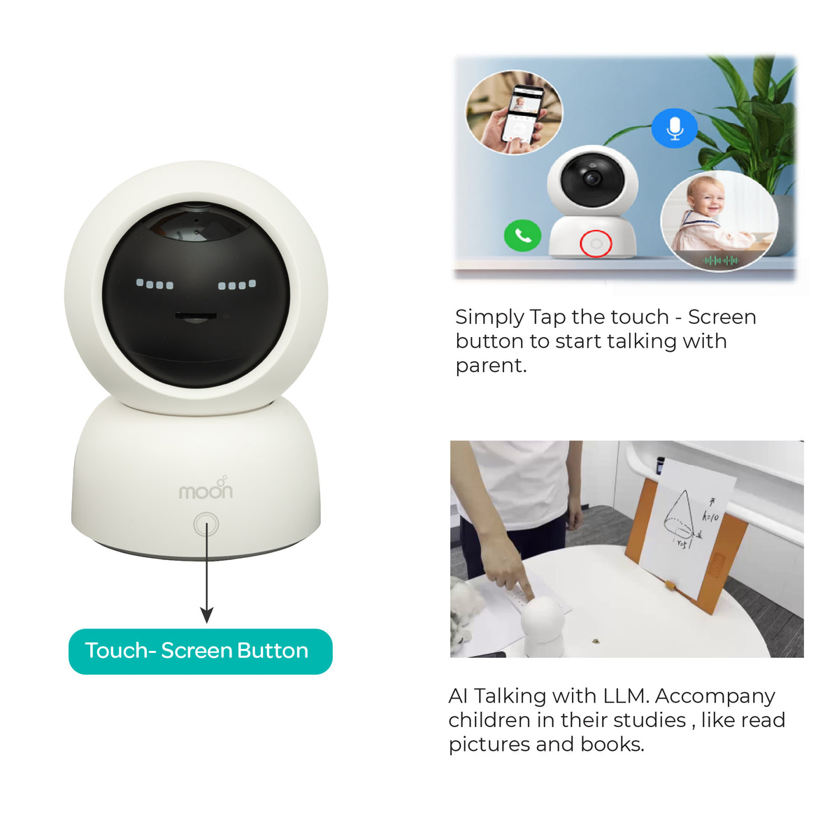 Moon Smart Baby Monitor M2 - 2K HD WiFi Camera with Night Vision,Two-Way Audio-White