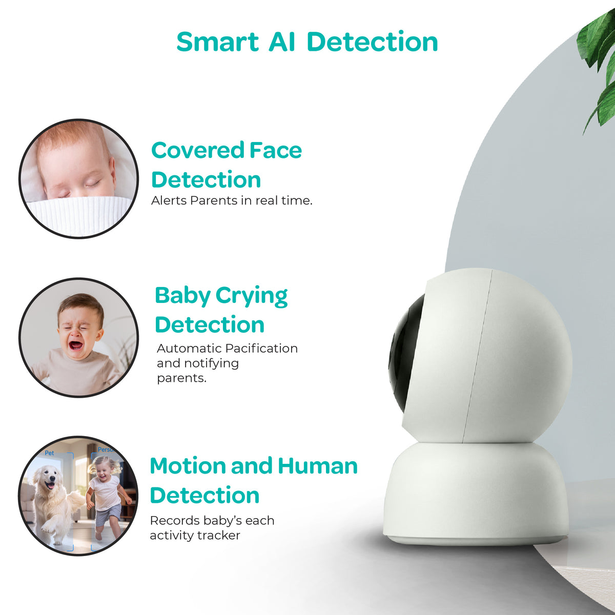 Moon Smart Baby Monitor M2 - 2K HD WiFi Camera with Night Vision,Two-Way Audio-White