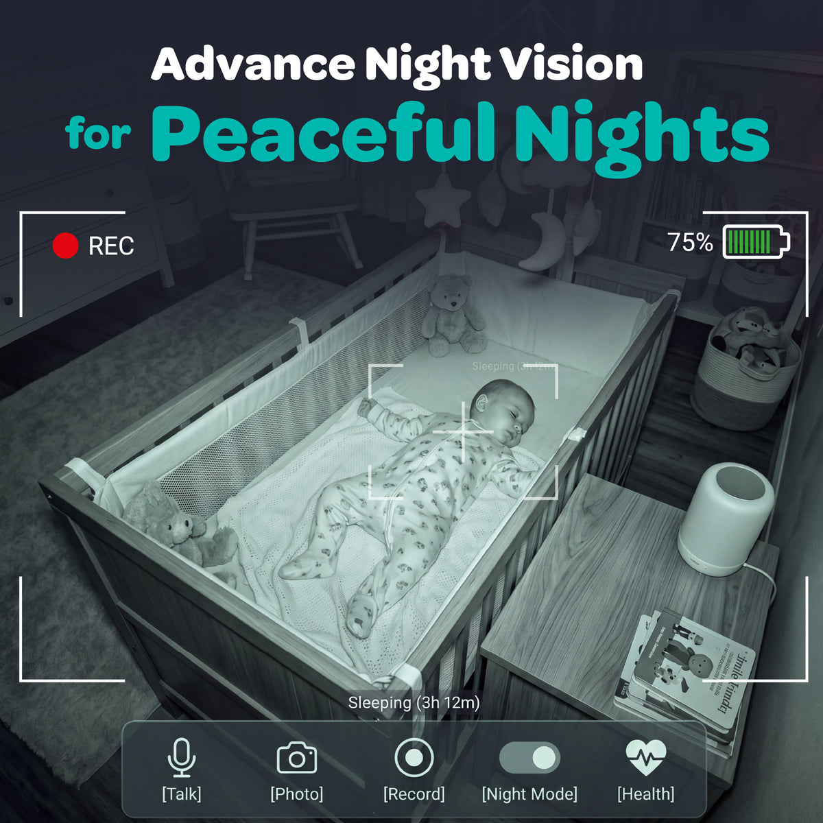 Moon Smart Baby Monitor M2 - 2K HD WiFi Camera with Night Vision,Two-Way Audio-White