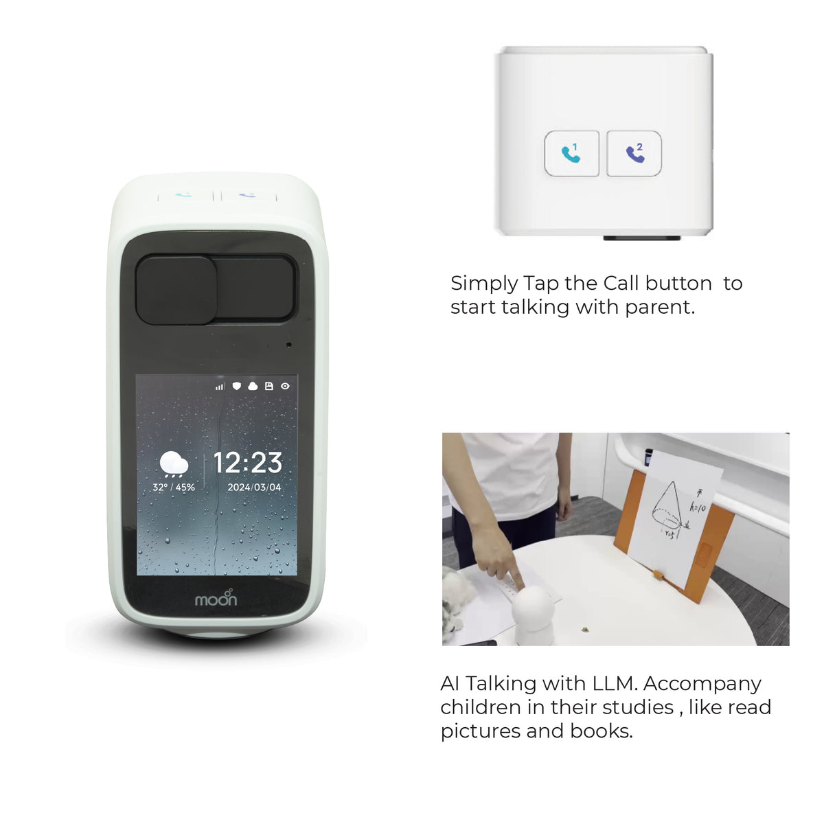 Moon Smart Baby Monitor with Camera and Audio, Color Night Vision, 2-Way Talk, Privacy Mode, Mount Stand Included-White