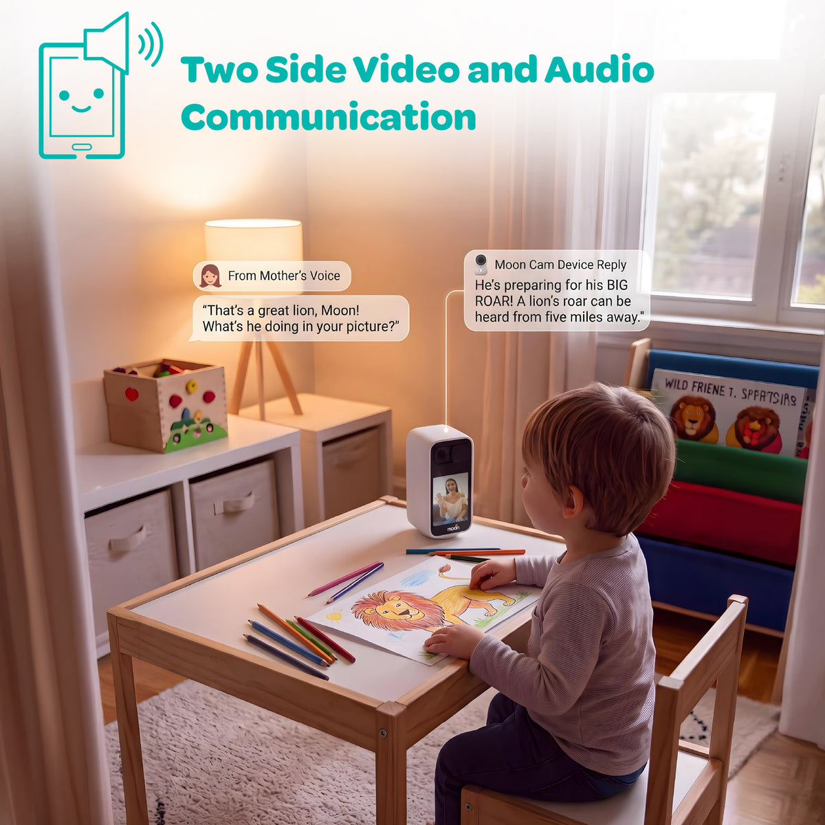 Moon Smart Baby Monitor with Camera and Audio, Color Night Vision, 2-Way Talk, Privacy Mode, Mount Stand Included-White